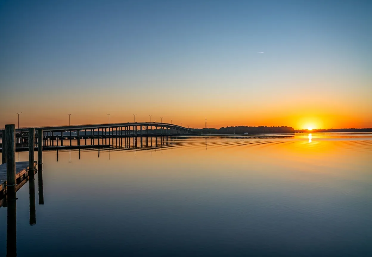 Sunset over the St. Johns River and the Memorial Bridge at Palatka